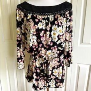 Blumarine Floral Blouse - Black and Cream